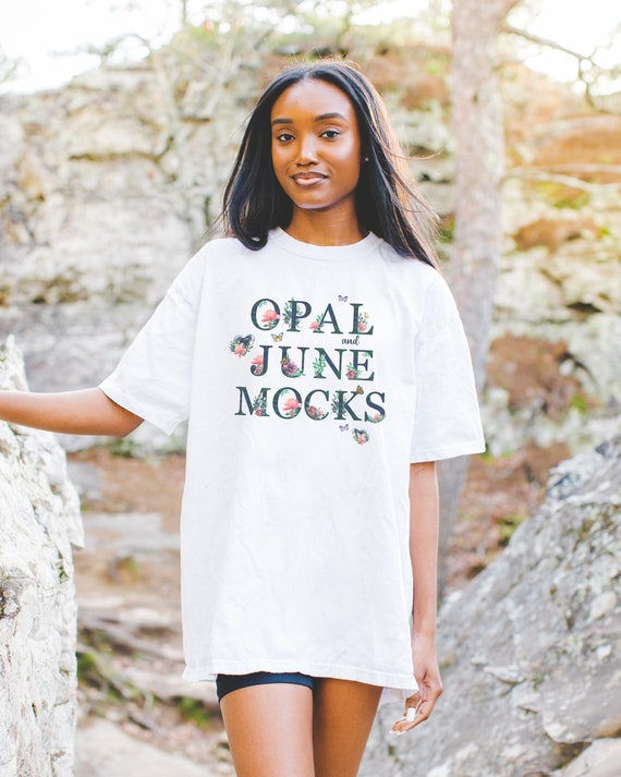 White Tee Shirt Mockup Taken Outdoors: Photo of Model Wearing White Comfort Colors® C1717 Tee | Colorful Outdoor Mockup for Summer or Spring