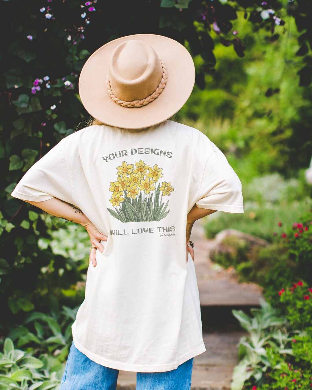 Back of Ivory Tee Shirt: Photograph of Model Wearing Comfort Colors ...