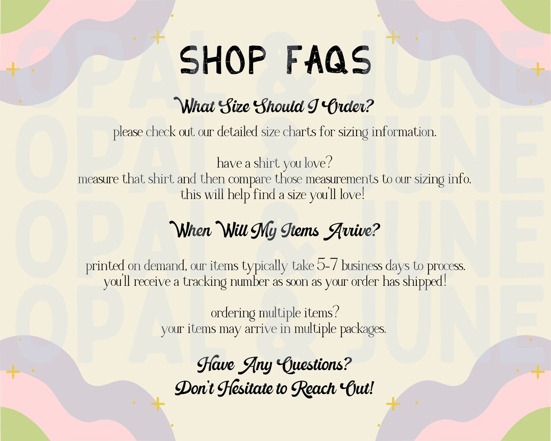 Print on Demand Shop FAQ Card Informational Card for Designers FAQ