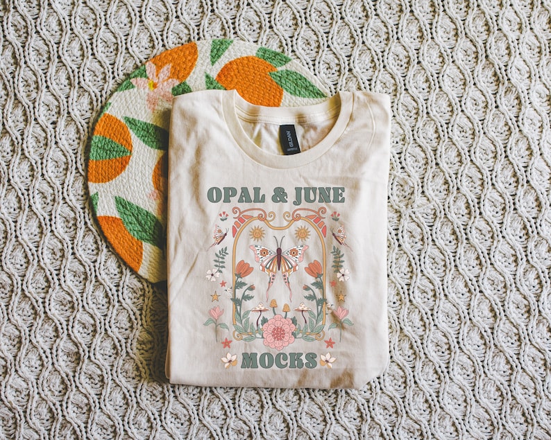 Natural Shirt Mockup: Photo of Folded Natural Gildan 6400 Softstyle T-Shirt | Colorful and Cozy Mockup of Flatlay Tee Shirt, Minimal Mockup image 1