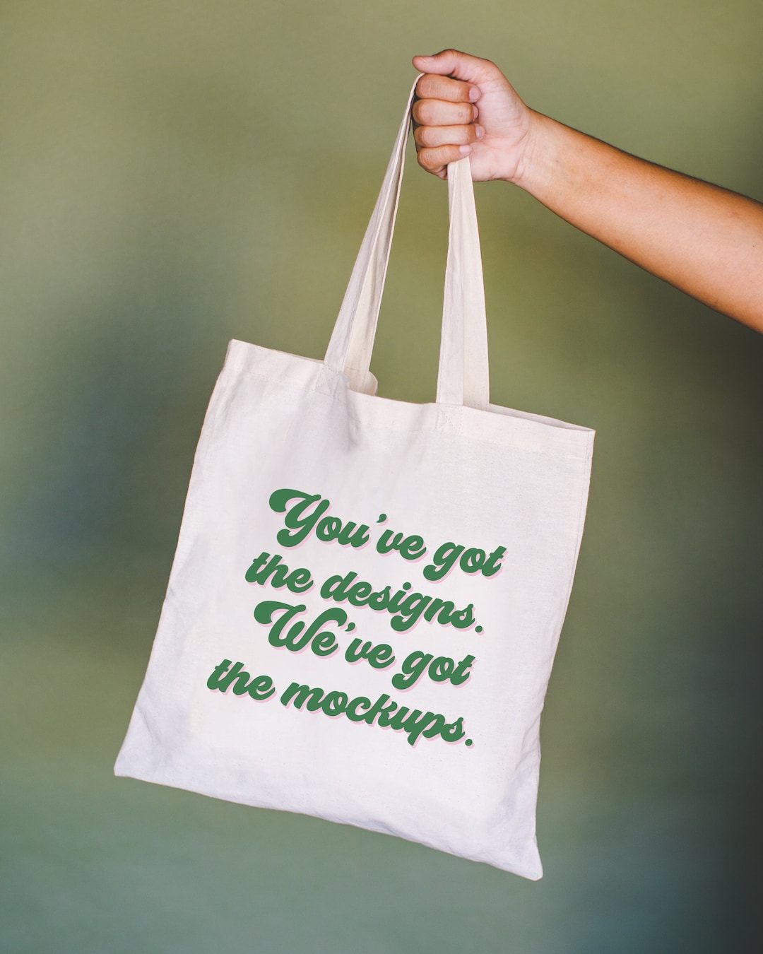 Tote Bag Mockup With Green Backdrop: Simple and Clean Studio Photo of ...