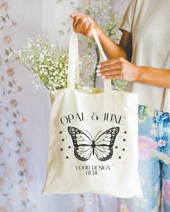 Cute Tote Bag Mockup for Print on Demand Floral Aesthetic 