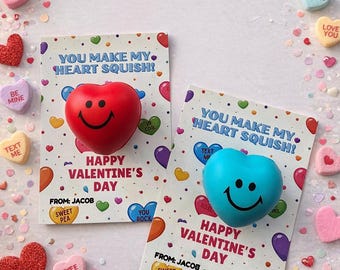 Heart Shape Squishy Ball with Personalized Card | Fidget Toy for Valentine Party Favors | Classroom Prizes |  Valentine Exchange
