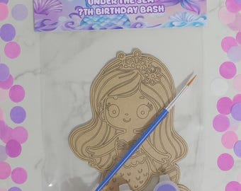 Kit per dipingere la sirena in legno fai da te / Kit per dipingere la sirena per feste di compleanno / Bomboniera per feste