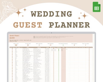 Wedding Guest list Spreadsheet Wedding seating plan Guest addresses Google sheets Wedding planning digital template Google Wedding planner