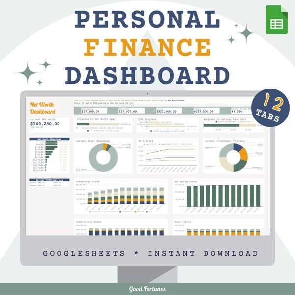 Personal Finance Dashboard Multi-year Finance Dashboard Wealth Template Net worth tracking budget tracking personal finance googlesheet