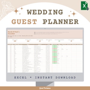 Excel Wedding Planner Guest List Address Excel Seating plan Invitation tracker Digital Wedding Template wedding planning Wedding spreadsheet