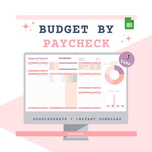 Paycheck Budget Template bi-weekly budgeting Google Sheets Pink Finance Tracker Paycheck Spreadsheet Budget Planning Template