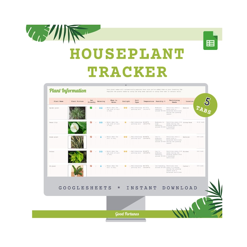 Plant Spreadsheet House Plant Tracker plant care Googlesheets Plant tracker digital Planting Journal Digital Plant Watering Schedule