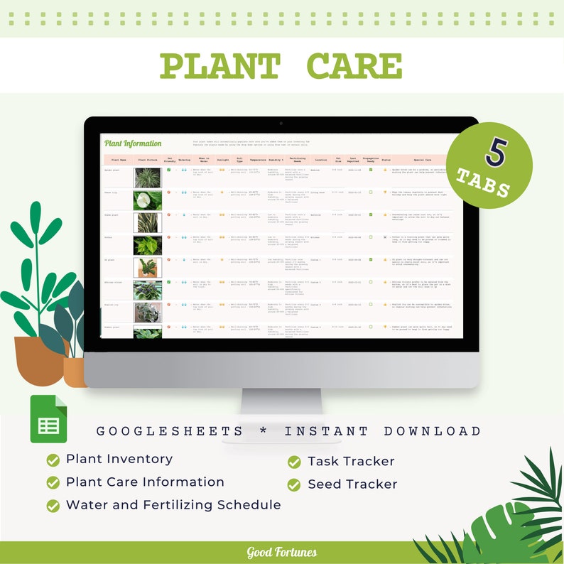 Houseplants Care Spreadsheet House Plant Care Tracker Googlesheets Plant tracker digital Planting Journal Digital Plant Watering Schedule. Image 9