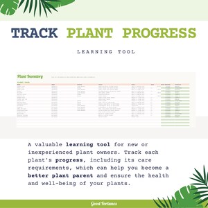 Houseplants Care Spreadsheet House Plant Care Tracker Googlesheets Plant tracker digital Planting Journal Digital Plant Watering Schedule. Image 4