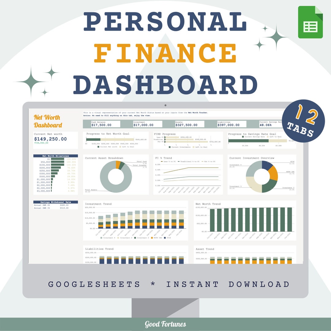 Personal Finance Dashboard Multi-year Finance Dashboard Wealth Template ...