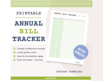 Jährlicher Rechnungs Tracker zum Ausdrucken: Persönliche Buchhaltung, Ausgabenplanung (A4, US Letter) (Digitaler Download)