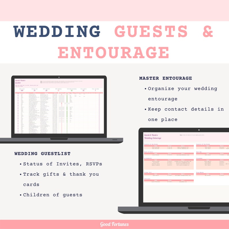 Ultimate wedding planner spreadsheet. Google sheet template. Wedding budget, guest list, seating plan, schedule, music playlist, bridal parties, todo, venue, vendor, and calendar. Image 8