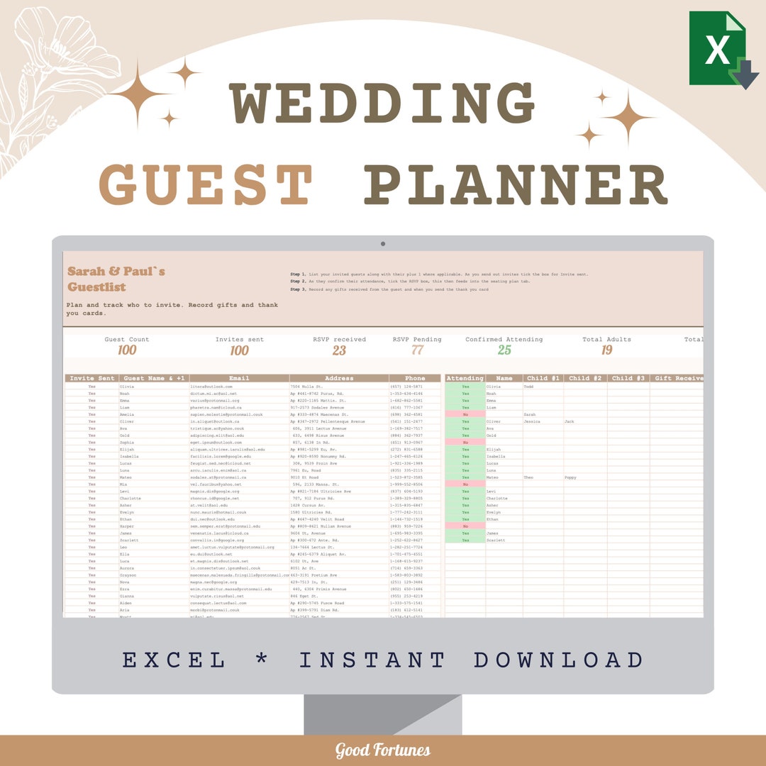Excel Wedding Planner Guest List Address Excel Seating Plan Invitation