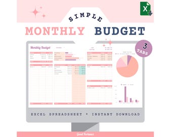 Monatliches Budget Excel Vorlage mit Visuellem Dashboard (Digitaler Download)