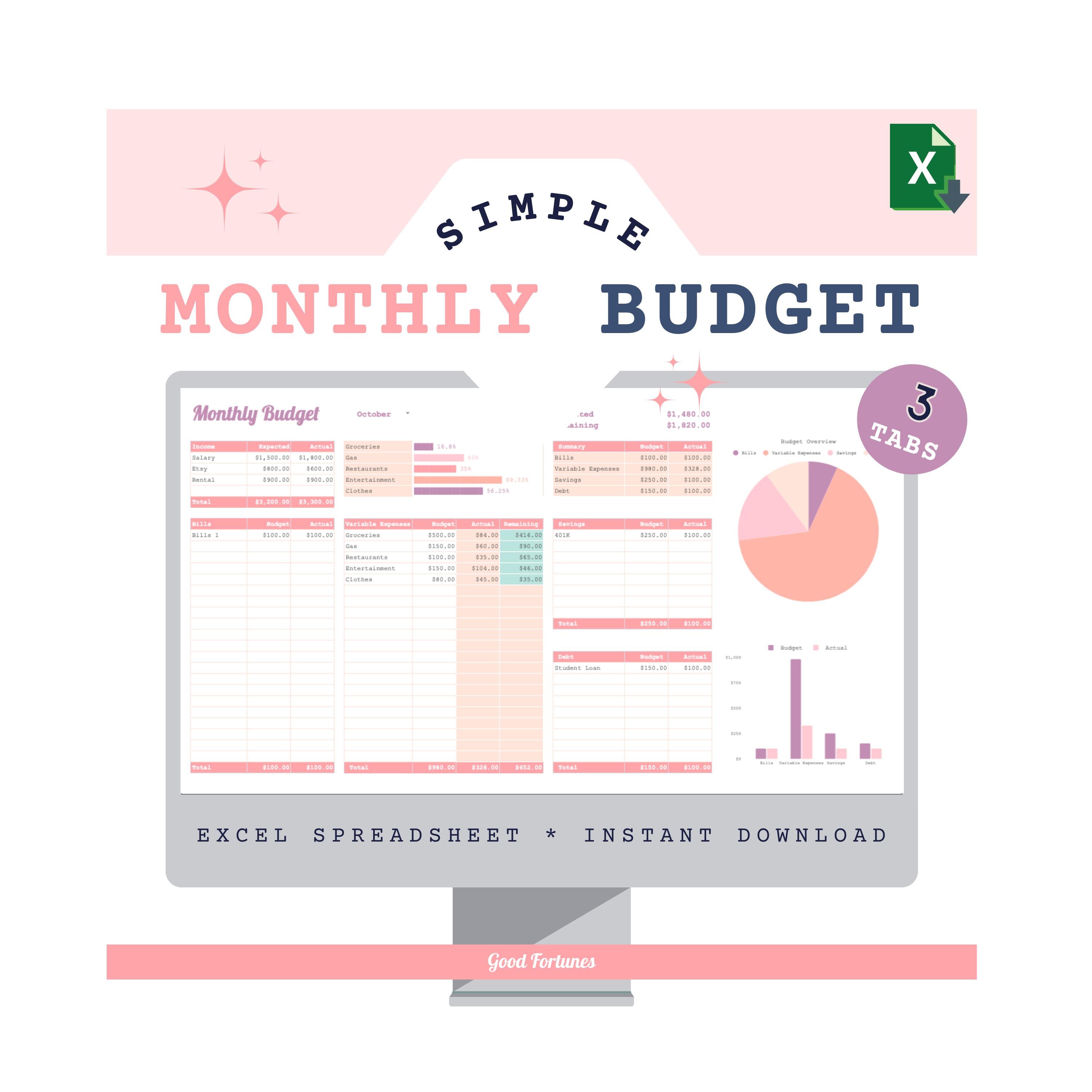 Visuals Budget Example Monthly Budget Excel Template With Visual Dashboard (digital Download ...