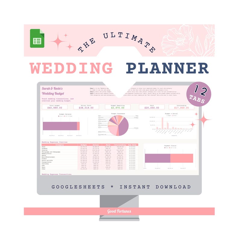 Wedding Planner Spreadsheet Wedding Budget Wedding Guest list tracker Wedding Seating plan Google sheets wedding planning Digital wedding