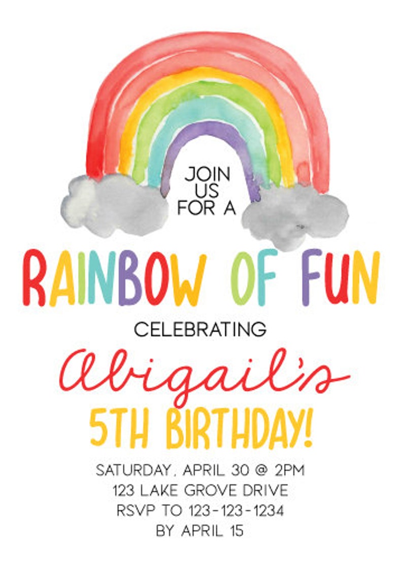 Rainbow Birthday Invitation Printable Rainbow Theme Party - Etsy