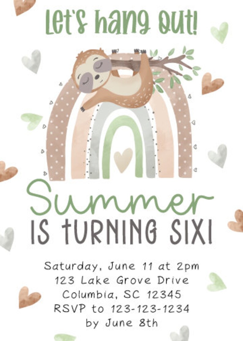 Sloth Birthday Party Invitation Template Sloth Party Sloth - Etsy