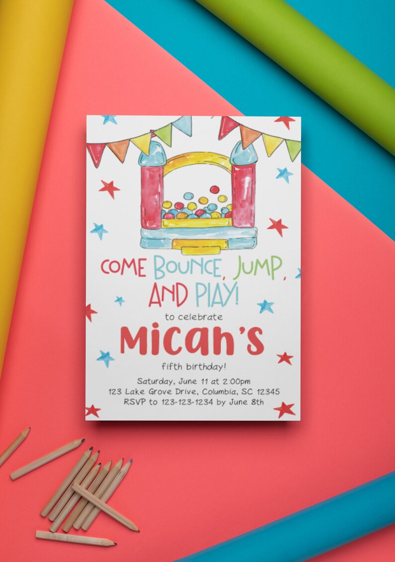 Bounce House Birthday Invitation Printable Editable DIY Etsy