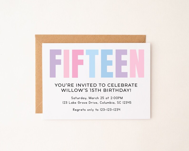 15TH Birthday Invitation Printable Girls Fifteenth Birthday - Etsy ...