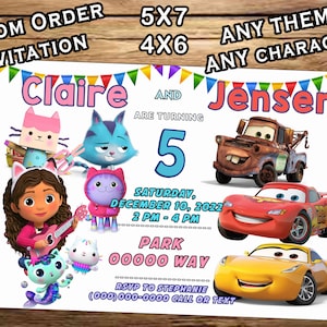 Invitation double anniversaire, invitation d’anniversaire frère/sœur, invitation conjointe, anniversaire à double thème, JPEG personnalisé, invitation personnalisée