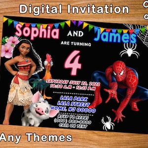 Invitation double anniversaire, invitation d’anniversaire frère/sœur, invitation conjointe, anniversaire à double thème, JPEG personnalisé, invitation personnalisée