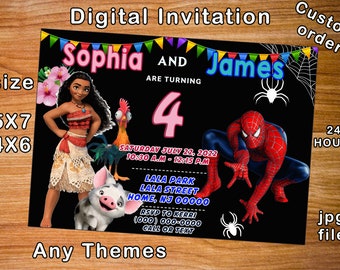 Double Birthday Invitation, Sibling Birthday Invitation, Joint Invitation, Dual Themes Birthday, Personalized JPEG, Custom Invitation