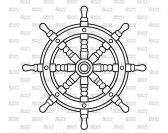 Dharma Buddhist Wheel | Wooden Ships Helm | Clipart Symbol Silhouette Outline Line Drawing | png jpg svg xcf pdf dxf Cut File for Cricut