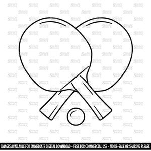 Ping Pong Schläger | Crossed Tisch Tennisschläger Sport | Clipart Symbol Silhouette Umriss Linie Zeichnung | png jpg svg xcf pdf dxf für Cricut