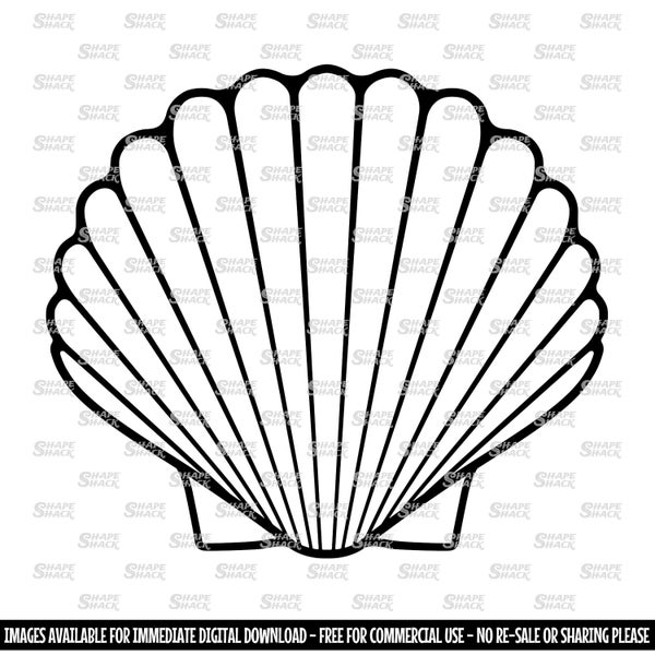 Scallop Shell. Cut files for Cricut. Clipart Silhouette (png jpg svg xcf pdf dxf). Seashell Seafood. Symbol Outline Line Drawing