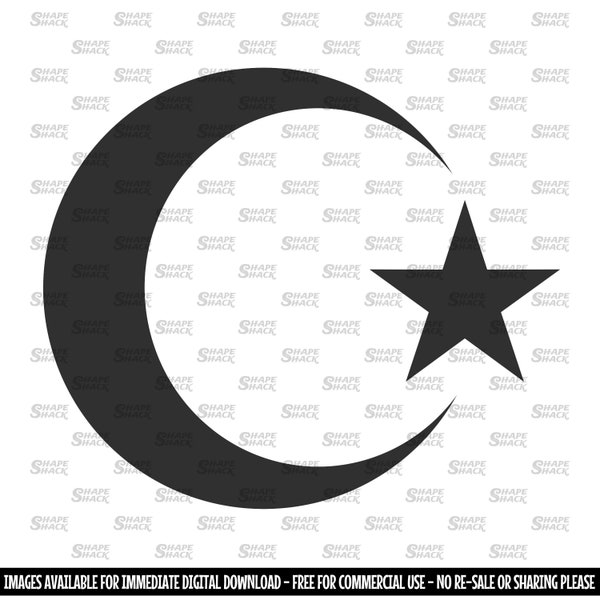 Crescent And Star | Muslim | Islamic | Ottoman Religious Symbol | Clipart  Symbol Silhouette Outline | png jpg svg xcf pdf dxf  for Cricut