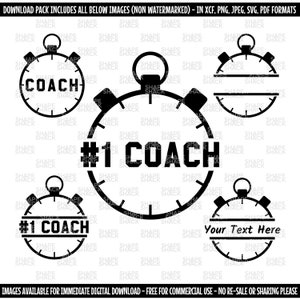 Nummer 1 Coach | Stopwatch monogram personalisatie | Ouderdocent | Clipart silhouet overzichtslijn | png jpg svg xcf pdf dxf voor Cricut