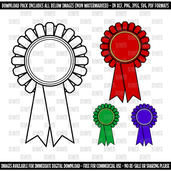 Rosette Award | 1st 2nd 3rd Place Prize Ribbon | Clipart Symbol Silhouette Outline Line Drawing png jpg svg xcf pdf dxf Cut File for Cricut