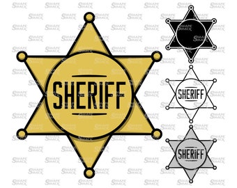 Sheriff Badge | US Cop Police Deputy | Western Cowboy - Clipart Symbol Silhouette Outline Line Drawing | png jpg svg xcf pdf dxf for Cricut