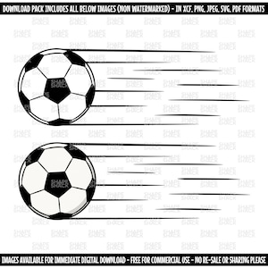 Fliegender Fußball | Fußball Whoosh Kick Shot | Spielertrainer | Clipart Symbol Silhouette Umriss Linie | png jpg svg xcf pdf dxf für Cricut