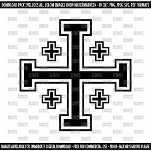 Krzyż Jerozolimski | Krzyżowiec Chrześcijański Historyczny Pięciokrotny Krzyż | Clipart Sylwetka Kontur | png jpg svg xcf pdf dxf Plik Cięcia dla Cricut