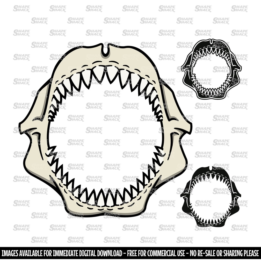 Shark Jaws Teeth Bite Mouth Clipart Symbol Silhouette Outline Line