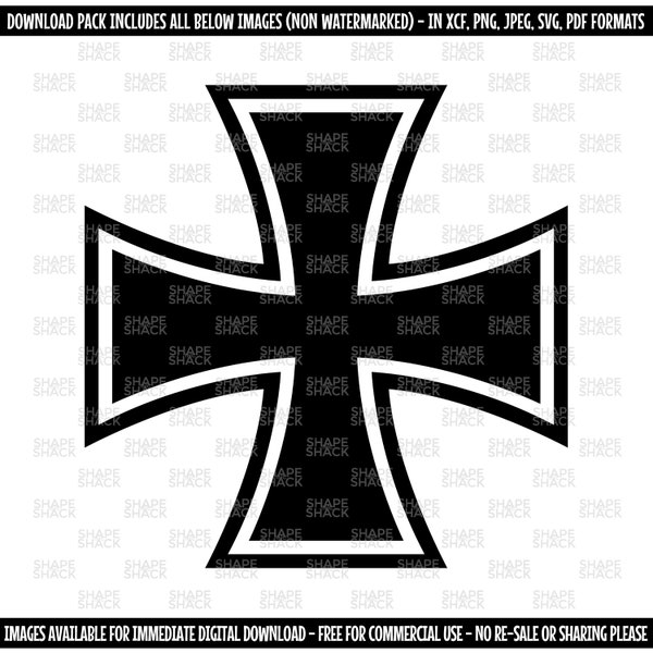Germanic Iron Cross | Patty Cross | Prussian Military Cross | Clipart Silhouette Outline | png jpg svg xcf pdf dxf Cut File for Cricut