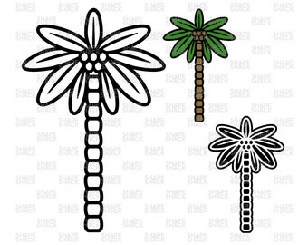 Palm Tree | Tropical Coconut Tree Beach Logo Design | Clipart Symbol Silhouette Outline Line Drawing | png jpg svg xcf pdf dxf for Cricut