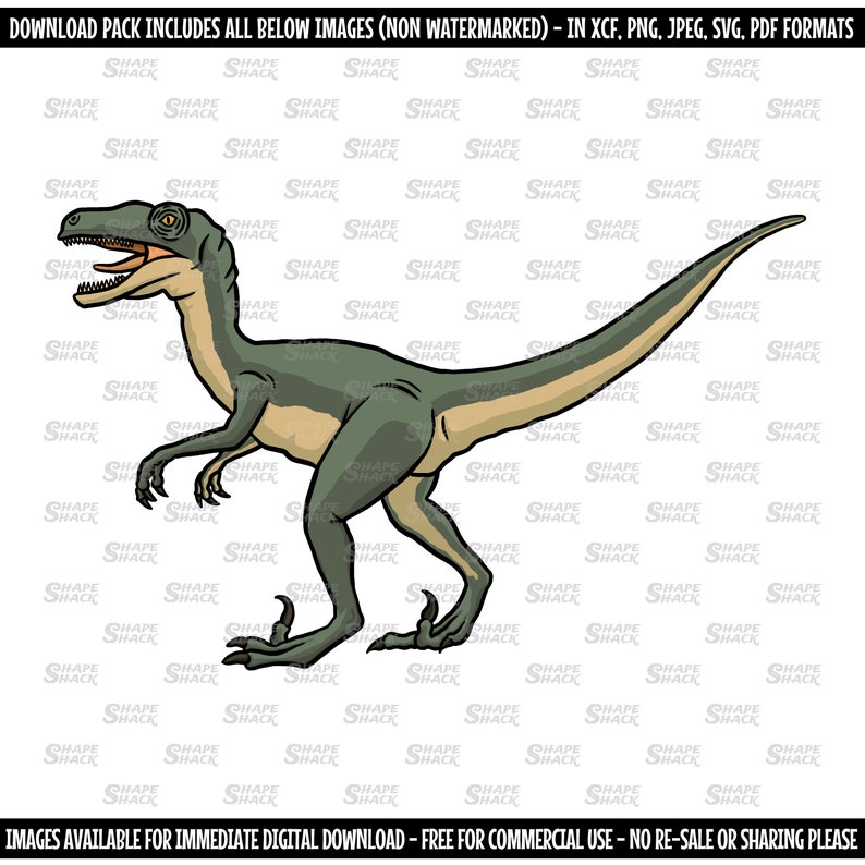 Raptor Jurassic Velociraptor Dinosaur Clipart Symbol Silhouette Outline Line Drawing png jpg svg xcf pdf dxf Cut File for Cricut image 1