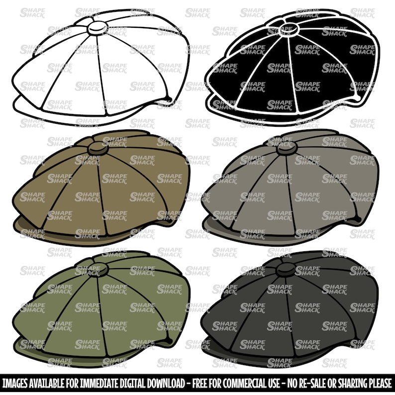 Newsboy Cap Vintage Peaky Blinders Baker Flat Hat Clipart Symbol Silhouette Outline Line Drawing