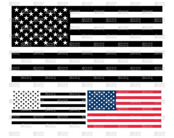 American Flag Black & White | Jul 4th Patriot USA Flag Symbol | Clipart Line Silhouette Outline | png jpg svg xcf pdf dxf for Cricut