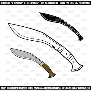 Kukri Khukri Gurkha Blade | Knife Machete Warrior | Clipart Symbol Silhouette Outline Line Drawing | png jpg svg xcf pdf dxf  for Cricut