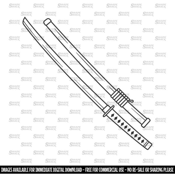 Samurai Sword | Shogun Katana | Clipart  Symbol Silhouette Outline Line Drawing | png jpg svg xcf pdf dxf  Cut File for Cricut