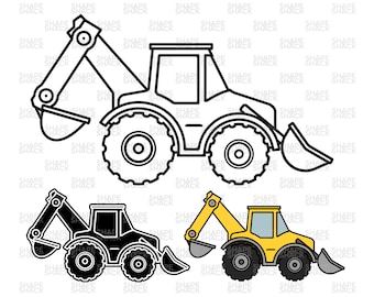 Digger JCB | Kids Cartoon Building Boys Room Clipart Symbol Silhouette Outline Line Drawing | png jpg svg xcf pdf dxf Cut File for Cricut
