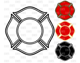 Maltese Cross | Firefighter Firemen Fire Department | Clipart Symbol Silhouette Outline Line Drawing | png jpg svg xcf pdf dxf  for Cricut