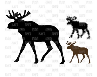 Moose Silhouette | Elk Shadow | Clipart Symbol Silhouette Outline Line Drawing | png jpg svg xcf pdf dxf Cut File for Cricut