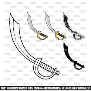 Cutlass | Miecz Piracki Buccaneer Ostrze Broń | Clipart Symbol Sylwetka Zarys Linia Rysunek | png jpg svg xcf pdf dxf dla Cricut